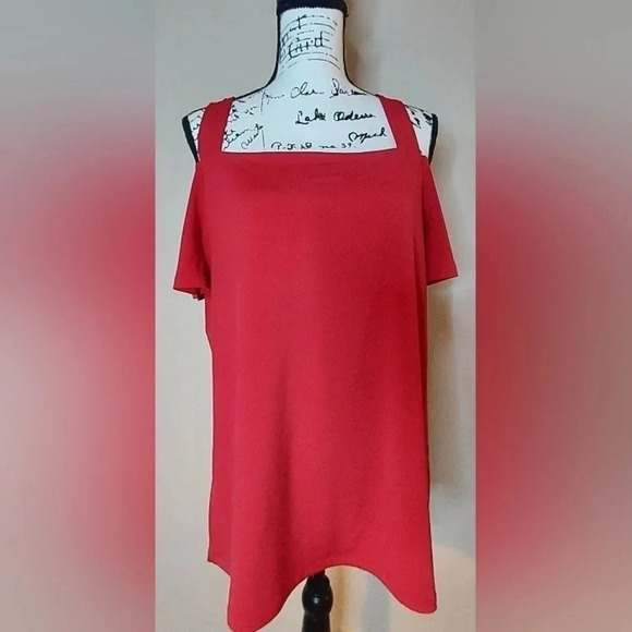 INC Women's Short Sleeve Cold Shoulder Red Blouse Size XL - Picture 1 of 7